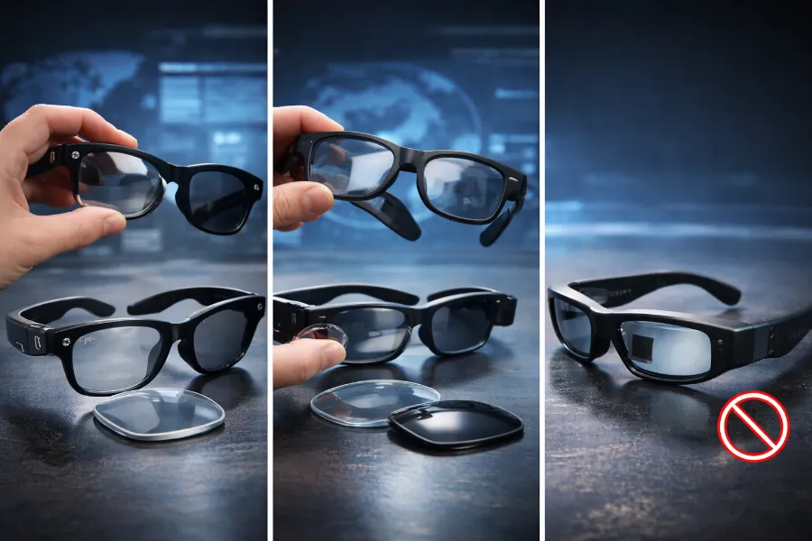 スマートグラスのレンズ交換パターンは大きく3種類